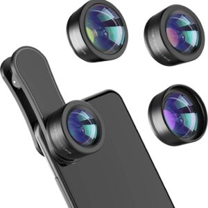 Phone Camera Lens,Upgraded 3 in 1 Phone Lens kit-198° Fisheye Lens + Macro Lens + 120° Wide Angle Lens,Clip on Cell Phone Lens Kit Compatible with Samsung Android Smartphones