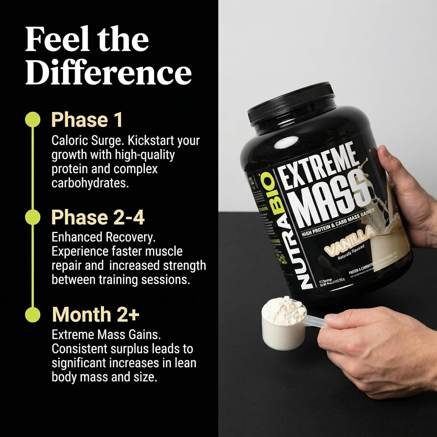 NutraBio Extreme Mass Gainer Protein Powder, 53G Protein, Clean Weight Gainer, Increase Muscle Mass, Full Spectrum Amino Acid - Vanilla, 6 Pound - Image 6