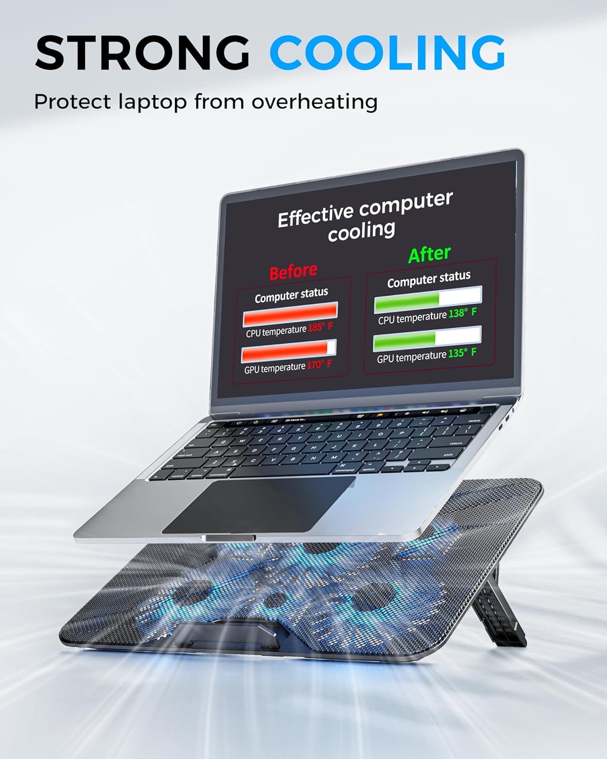 AICHESON Laptop Cooling Pad with 6 High-Speed Fans, Laptop Cooler with Adjustable Angles, Compatible with 14-17.3 Inch Laptops - Image 2