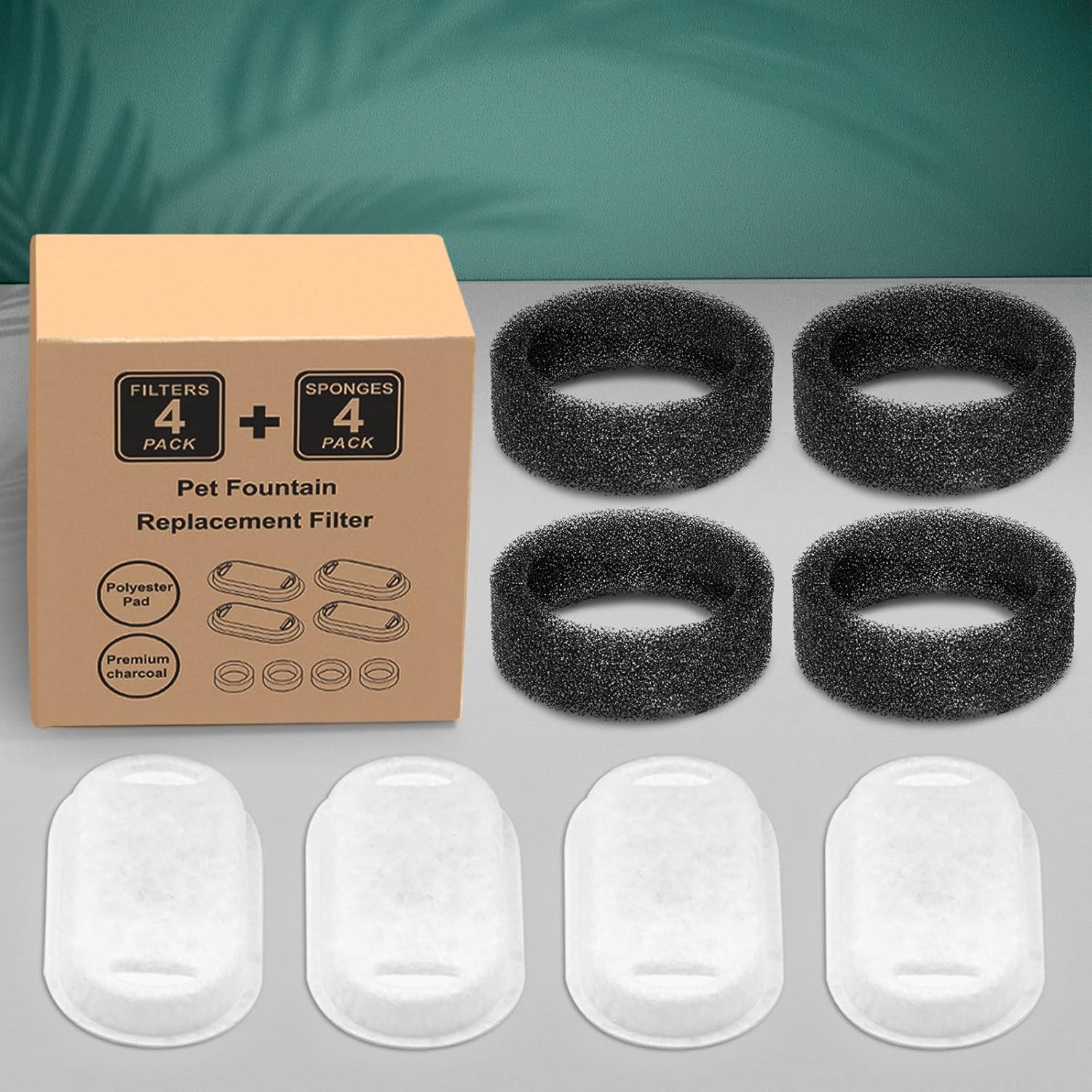 Monsin Cat Water Fountain Filters for Stainless Steel 67oz/2L Adjustable Water Flow Pet Fountain, 4 Pack Pet Replacement Filters with 4 Sponges - Image 5