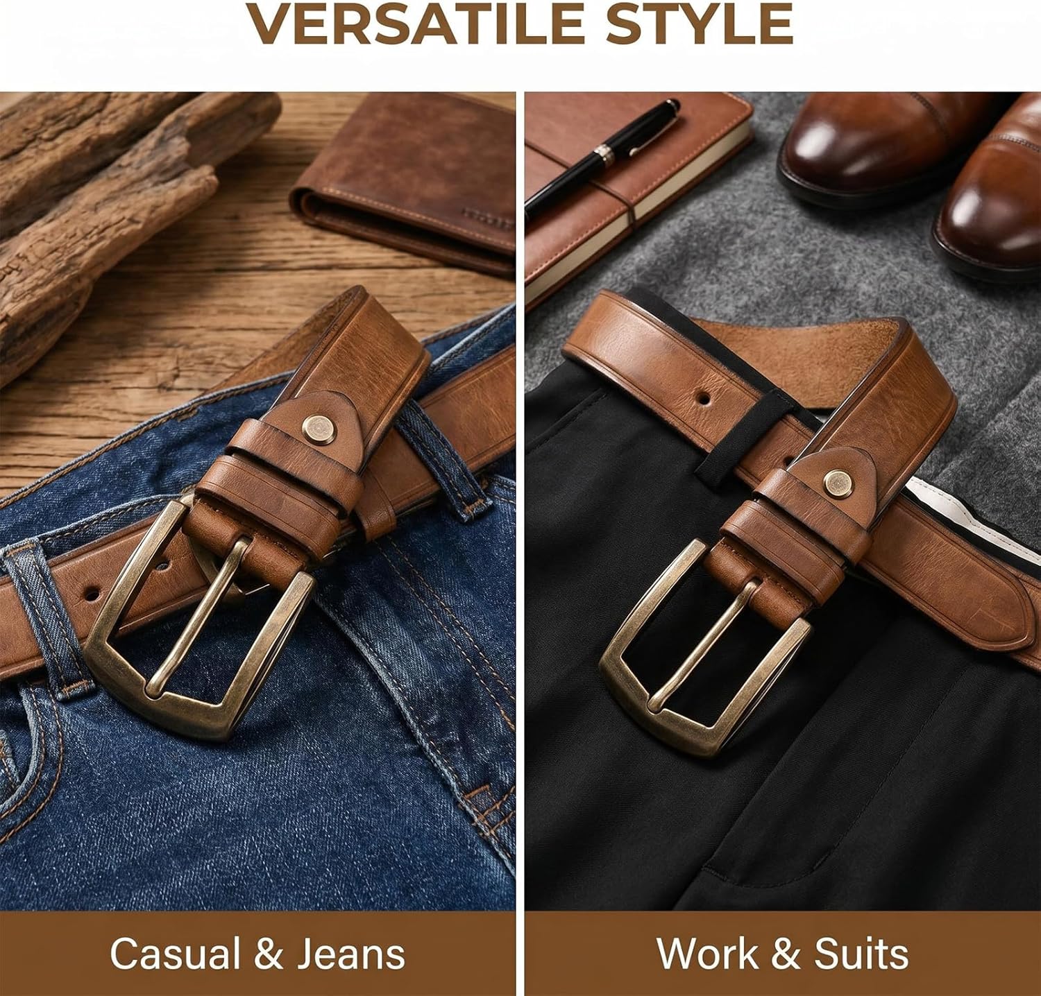 Luxury Full Grain Genuine Leather Belt Men Gift, 1.5" Wide Vintage Real Leather Western Cowboy Men's Belts - Image 5