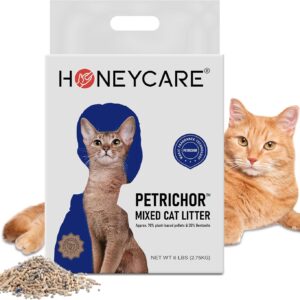 HONEY CARE Petrichor Mix Cat Litter I Tofu Cat Litter I Nature Plant-Based Pellets and Bentonite Sustainable I Low-Dust Qucik Clumping Superior Odor Control, 6 Lbs