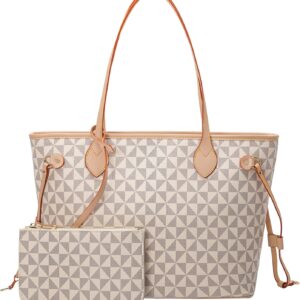 Lacel Urwebin Handbags for Women Designer Fashion Purses Top Handle Satchel Shoulder Bags 2pcs with Small Wallet (White)