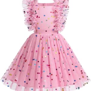 Kids Girls Confetti Birthday Princess Dress Ruffle Sleeve Boho Cake Smash Photo Shoot Outfit 3-10T