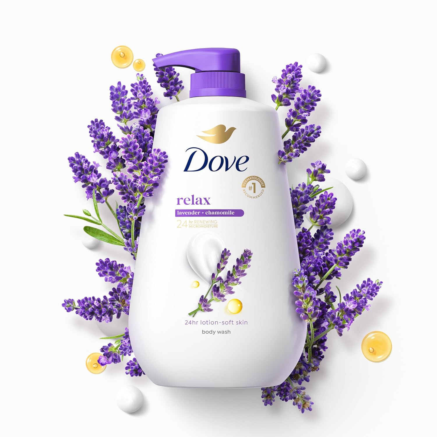 Dove Body Wash with Pump Relax Lavender Oil & Chamomile For 24hr Lotion-Soft Skin Moisturizing Skin Cleanser with No Sulfates No Parabens 30.6 Oz - Image 6