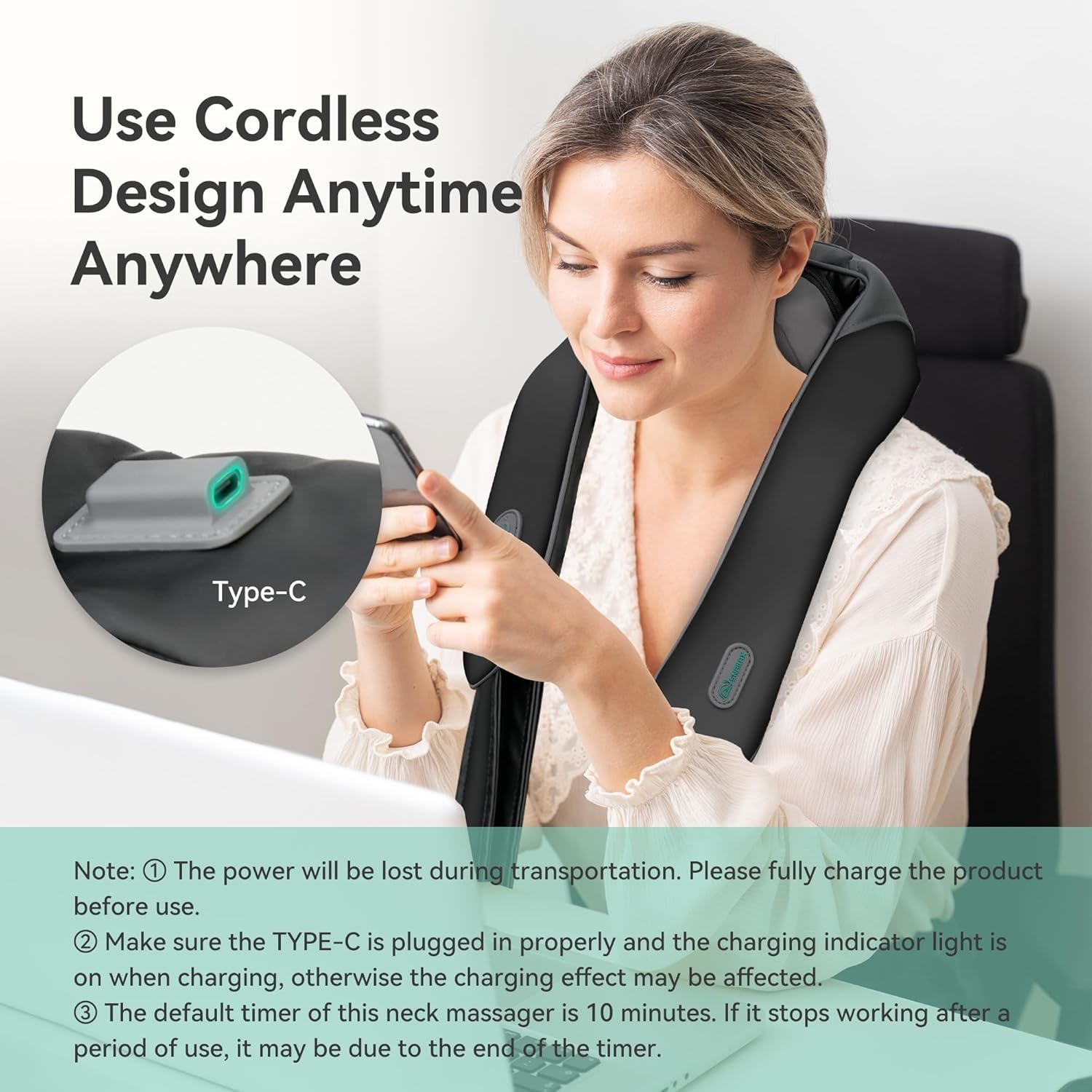 Snailax Cordless Neck Massager with Heat for Pain Relief Deep Tissue, 4D Kneading, Mothers Day Gifts, Rechargeable Shiatsu Back Neck Massager for Neck, Shoulders Back - Image 4