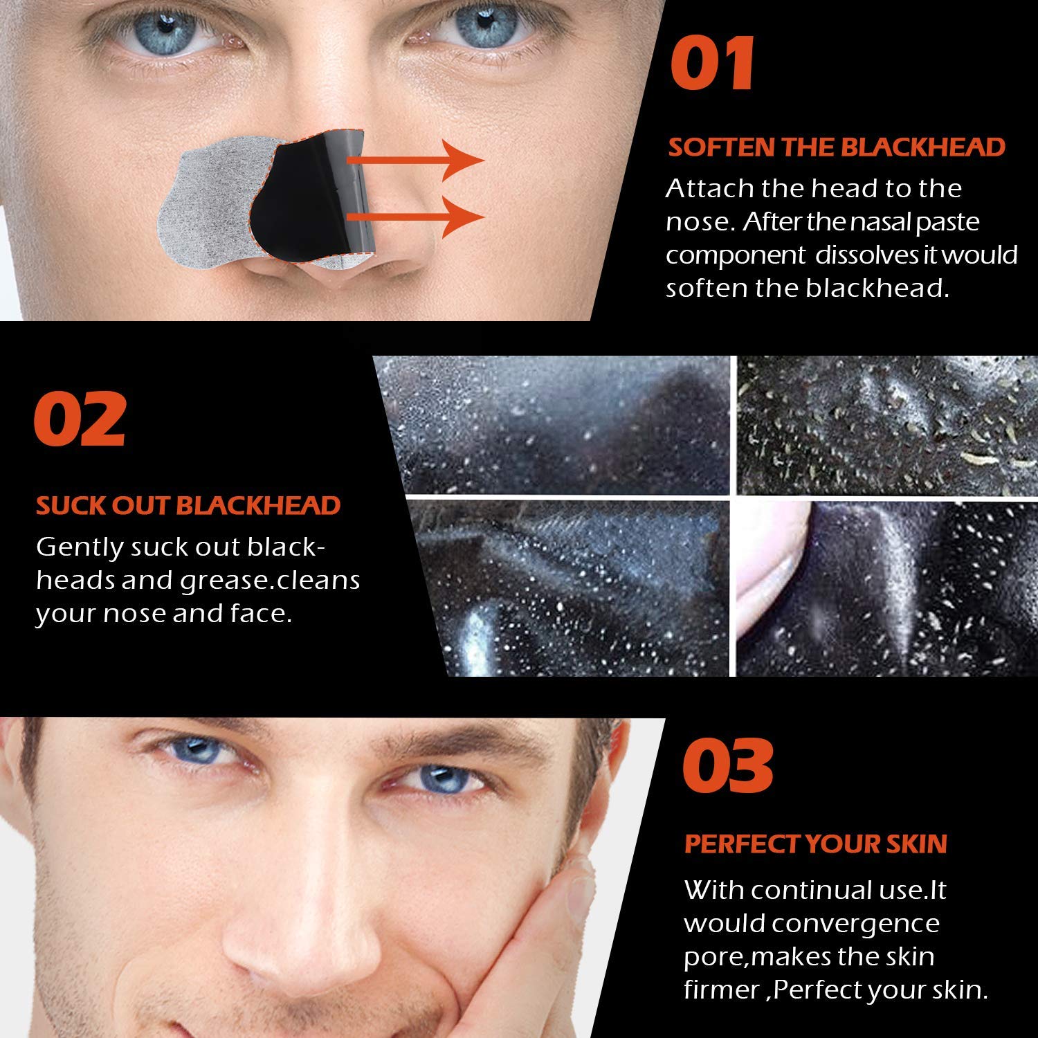 Men Blackhead Pore Strips - 120 Strips - Deep Cleansing - Face Nose Pores - Blackheads Removal - Large Size For Nose+Face - Image 5