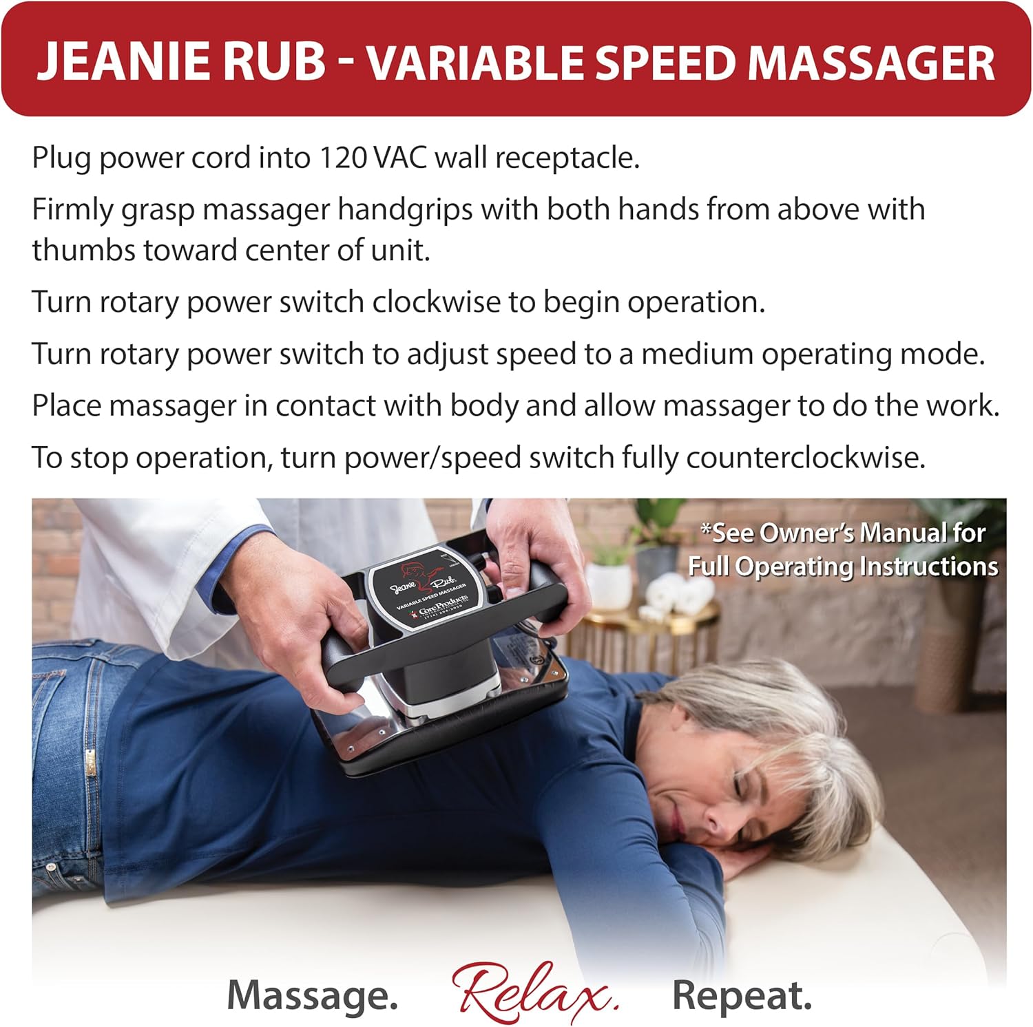 Core Products Jeanie Rub Variable Speed Massager, Deep Tissue Back Massager for Pain Relief, Body Massager for Shoulder Massage, Lumbar, Neck, Lower Back & Cellulite Massage - Image 7