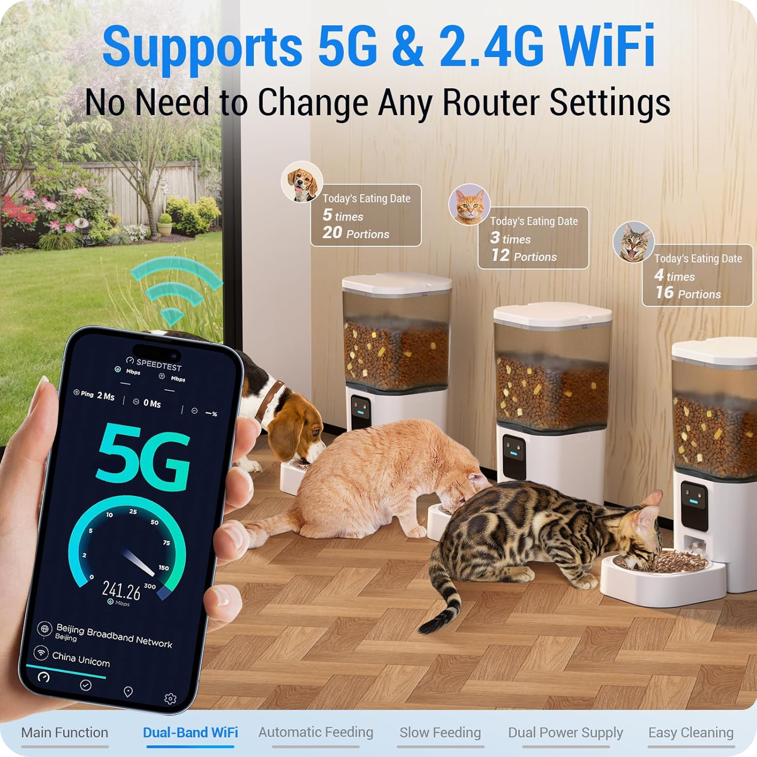 Automatic Cat Feeder with 5G WiFi: Automatic Dog Feeder with Slow Feed & Smart APP Control, 7L Timed Auto Cat Food Dispenser with Alexa for Pets, Detachable for Easy Cleaning - 29 Cups - Image 3