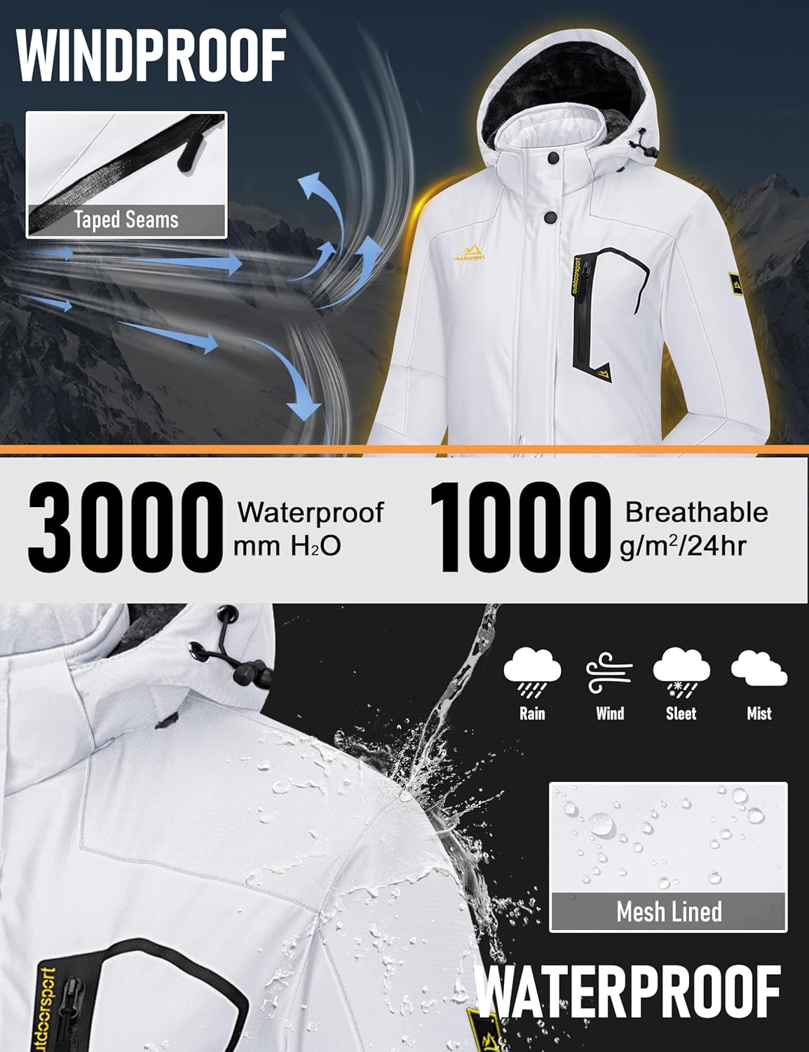 MAGCOMSEN Womens Ski Jacket Waterproof Insulated Snow Jacket Warm Windproof Winter Coats with Hood Fleece Lined Jacket - Image 3
