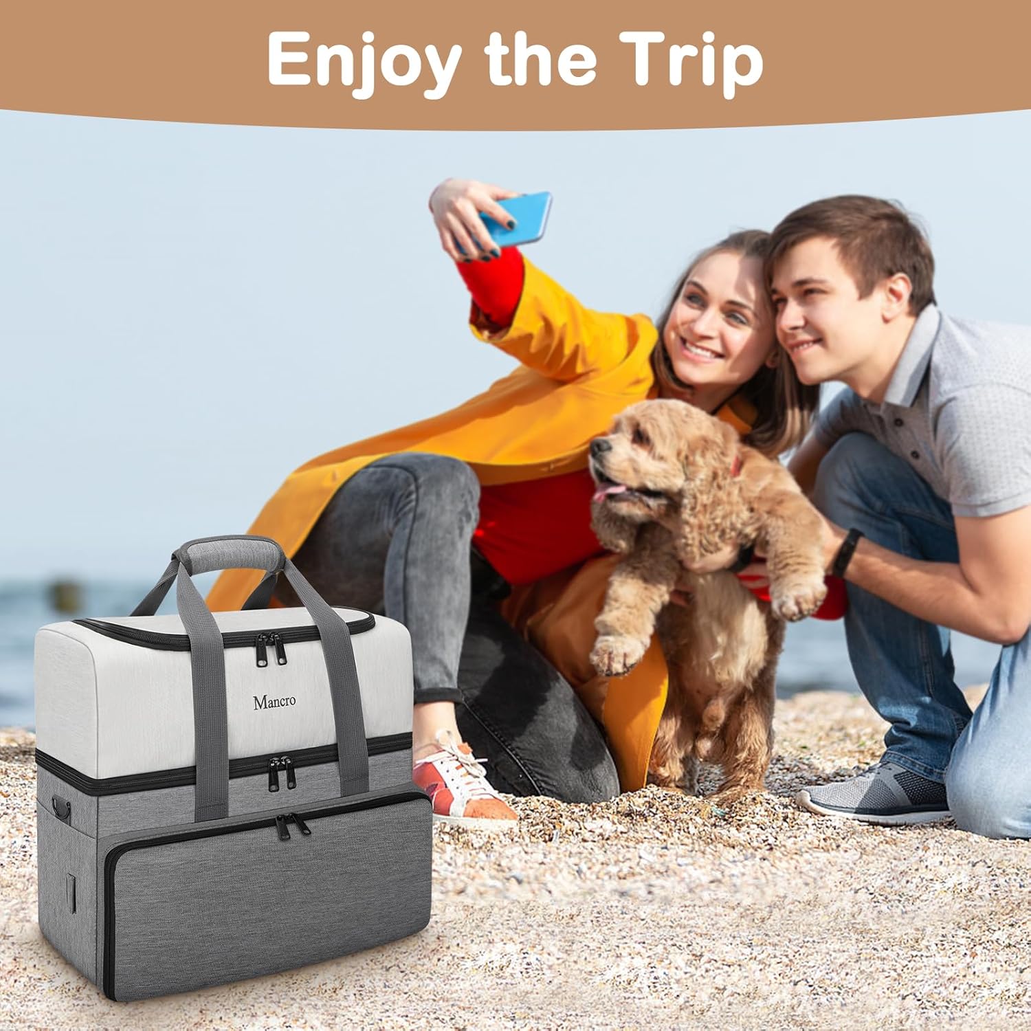 Mancro Dual Layers Dog Travel Bag, Pet Travel Bags with 2 Extra Large Food Containers, 2 Collapsible Dog Bowls, Multi-Pockets Tote Organizer for Pet Supplies, Road Trip Essentials, Weekend Camping - Image 8