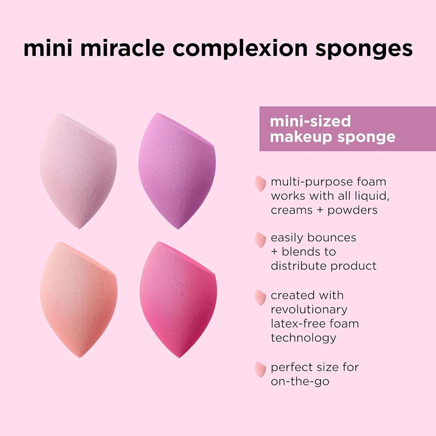 Real Techniques Mini Miracle Complexion Sponge 4 Pack, Small Makeup Blending Sponges, For Foundation & Concealer, Mini Size for Under Eyes & Touch-Ups, Travel Friendly, Natural Makeup, Latex-Free - Image 4
