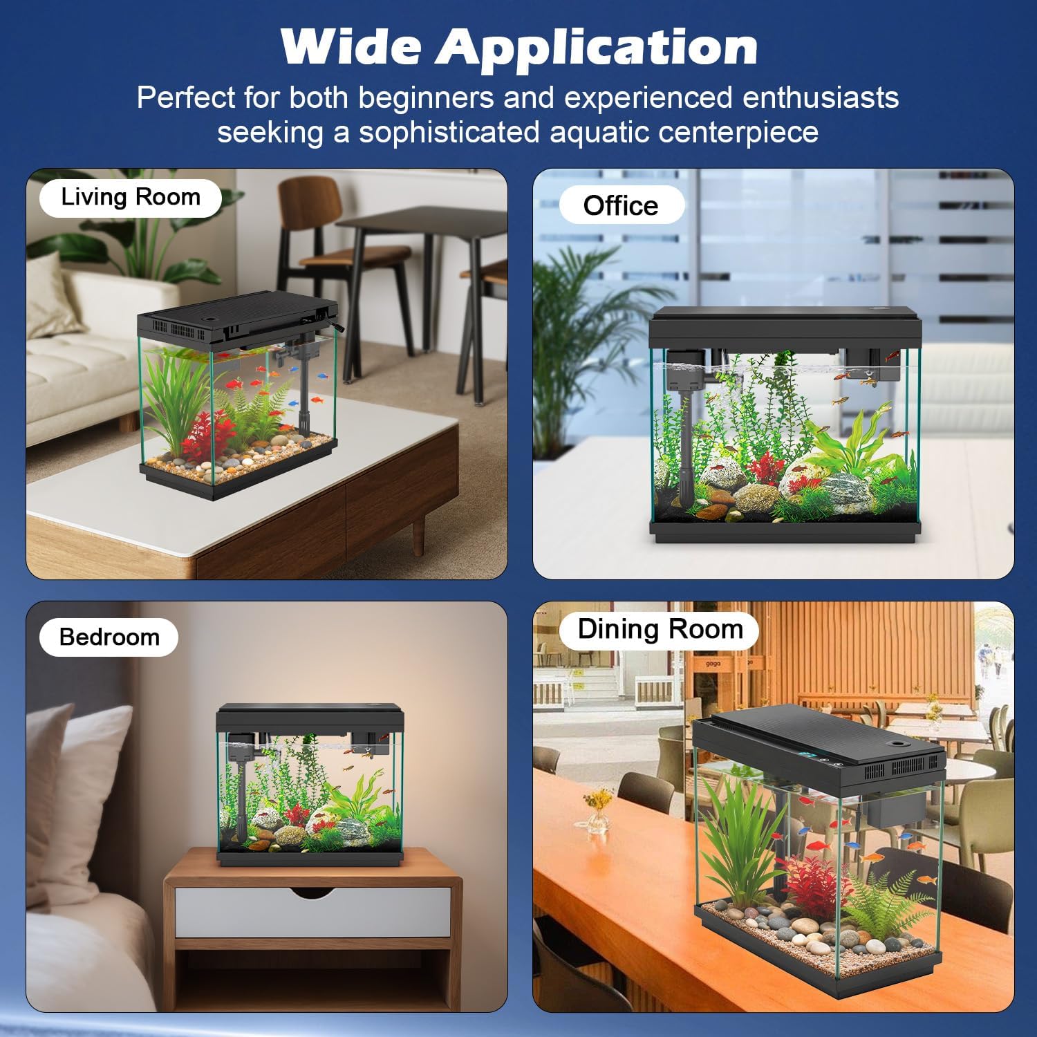 Smart Aquarium Fish Tank with Silent Water Pump, 2.4 Gallon Small Aquarium with Quick Start Kit, Temperature Display, Humidifier and RGB Lights, Perfect for Home, Office, and Decor, Black - Image 8