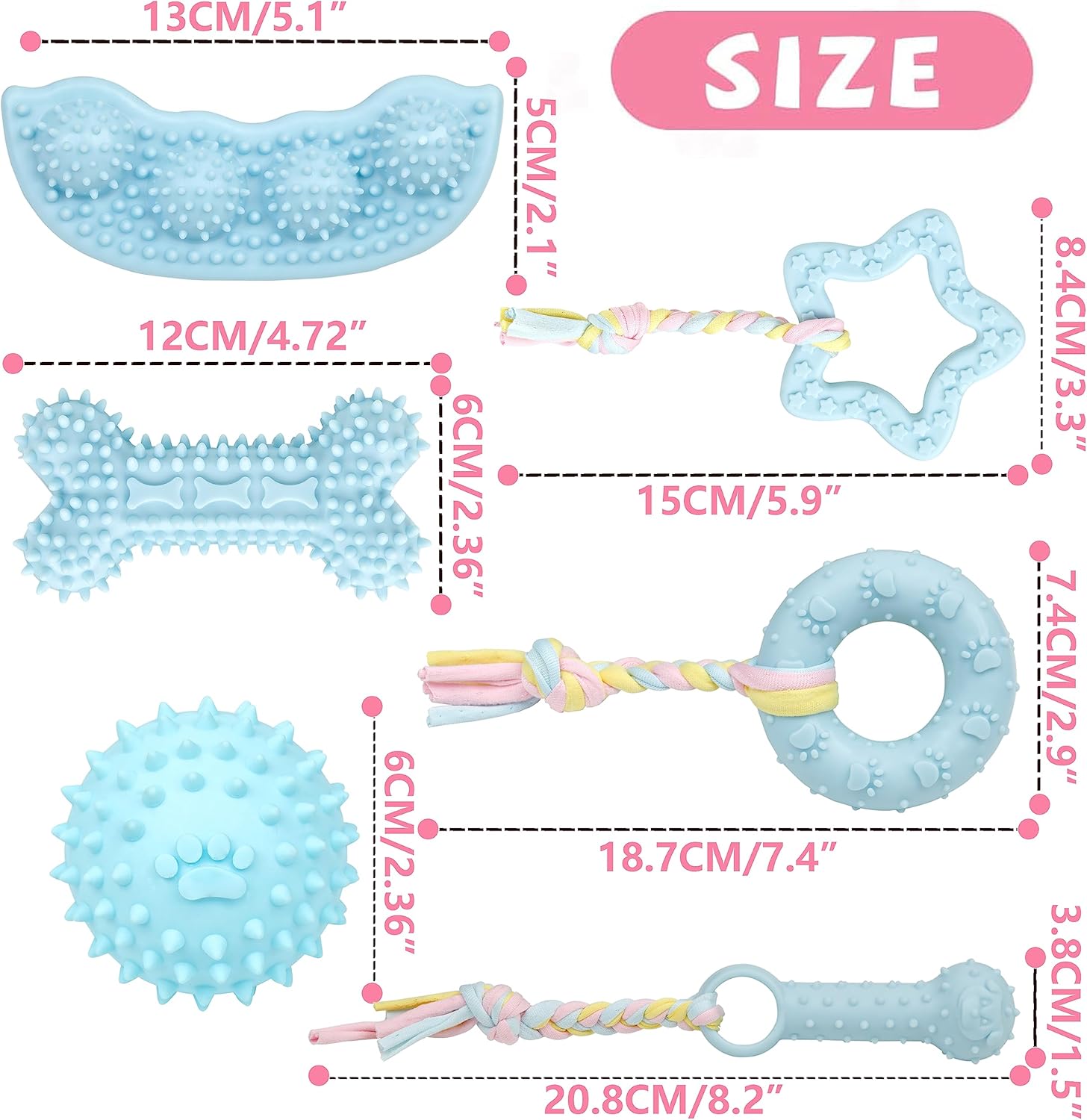 6 Pack Pet Dog Puppy Chew Toys for Teething Small Dogs,Soft Natural Rubber Blue Interactive Dog Puppy Toys Fun Cleaning Squeaky,Funny Dog Chew Toys for Small Medium Breed - Image 2