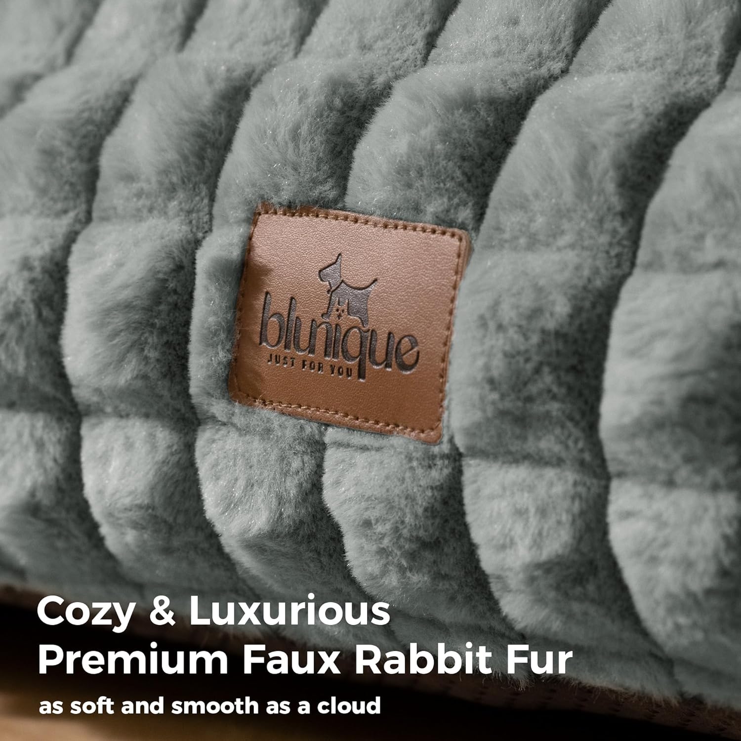 Cute Small & Medium Dog Couch Bed – Supportive & Fluffy Pet Sofa with Faux Rabbit Fur Washable Cover in 3D Diamond Pattern, 36" Grey - Image 2