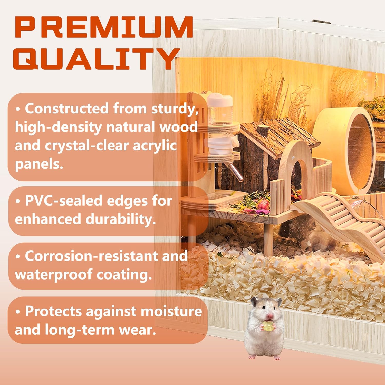 Prolee Hamster Cage Chewproof Wooden 40 Inch Guinea Pig Cages Mice and Rat Habitat Openable Top with Acrylic Sheets Solid Built - Image 4