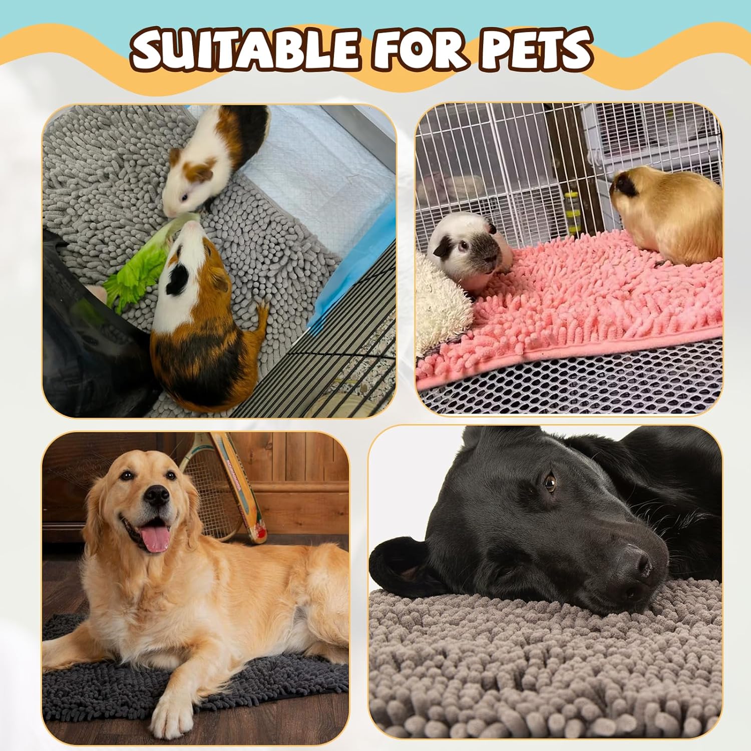 8 Pcs Guinea Pig Liner Washable Rabbit Cage Liner 16x12 Inch Guinea Pig Fleece Mats Reusable Bedding Pee Pads for Small Animals, Bunny (Gray, Green, Pink, Blue) - Image 4
