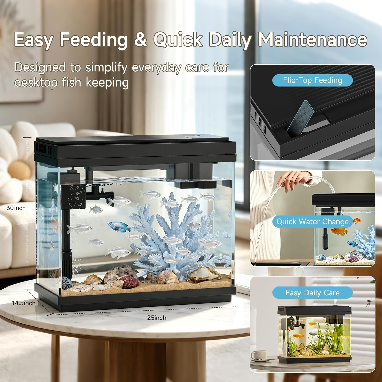 Fish Tank, 2.5Gallon Fish Aquarium,Self Cleaning Fish Tank Aquarium Starter Kit/Humidifier & Essential Oil Diffuser,Touchscreen Control,7-Color LED,3-in-1 Pump,Triple Filtration,Temp/Time Display - Image 2