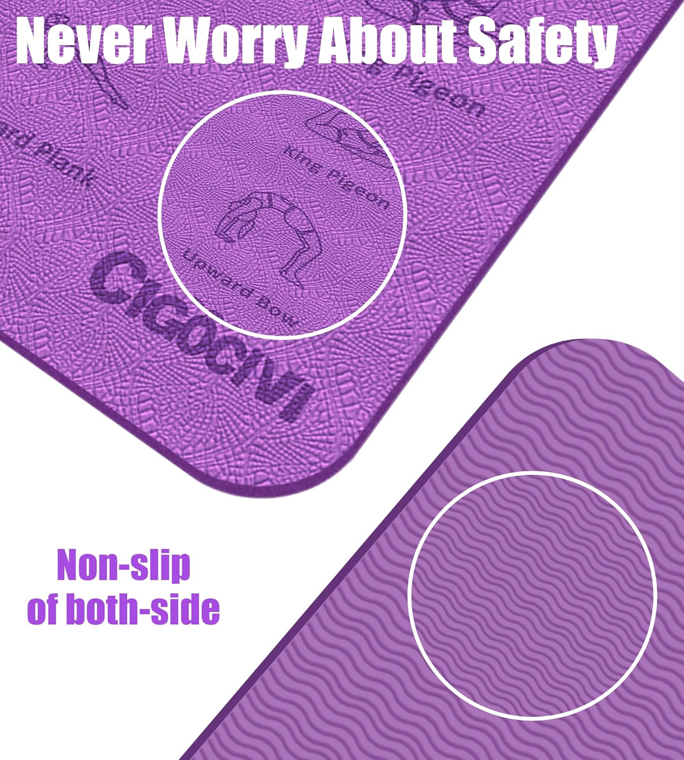 Foldable Thick Yoga Mat with Asanas Poses -Christmas Gifts for Wife and Girls, Non-slip 8mm Thicken Instructional Exercise Mat for Home Workout, 72"x24"x0.3" (Purple) - Image 9