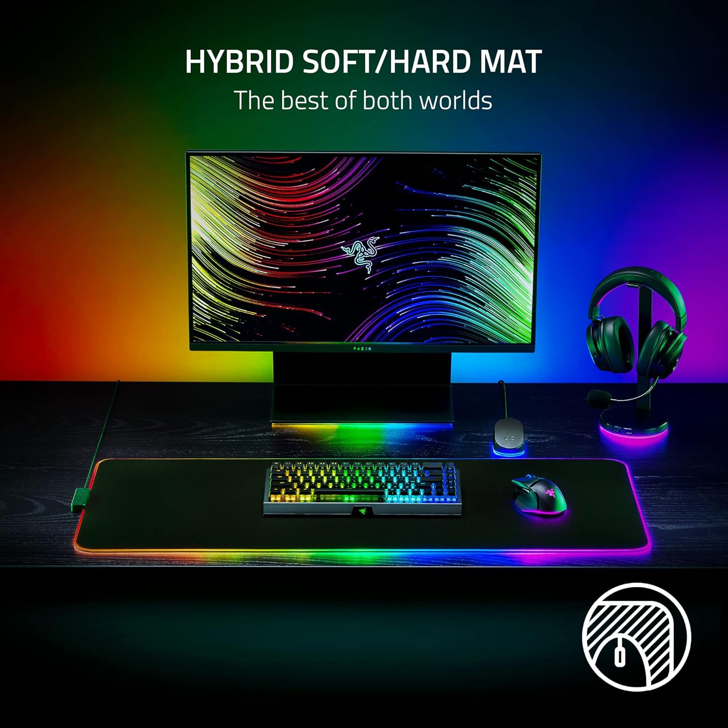 Razer Strider Chroma Hybrid Gaming Mouse Mat with Razer Chroma RGB: Hybrid Soft/Hard Mat - 19 Razer Chroma RGB Lighting Zones - Warp and Water-Resistant - Anti-Slip Base - Seamless Edges XXLarge - Image 2