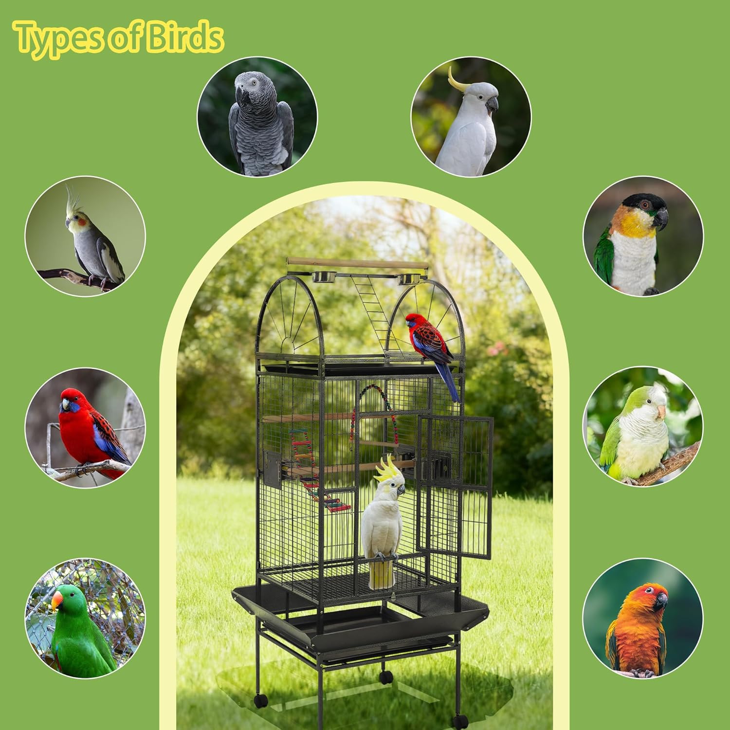 68'' Large Parrot Cage, Large Bird Cages for Parrots,Conure Cage for Birds, Cockatiel Cage with Play Top,Feeders,Slide-Out Tray,Seed Catcher,Birdcage Toys for Cockatoo,African Grey,Lovebird - Image 9