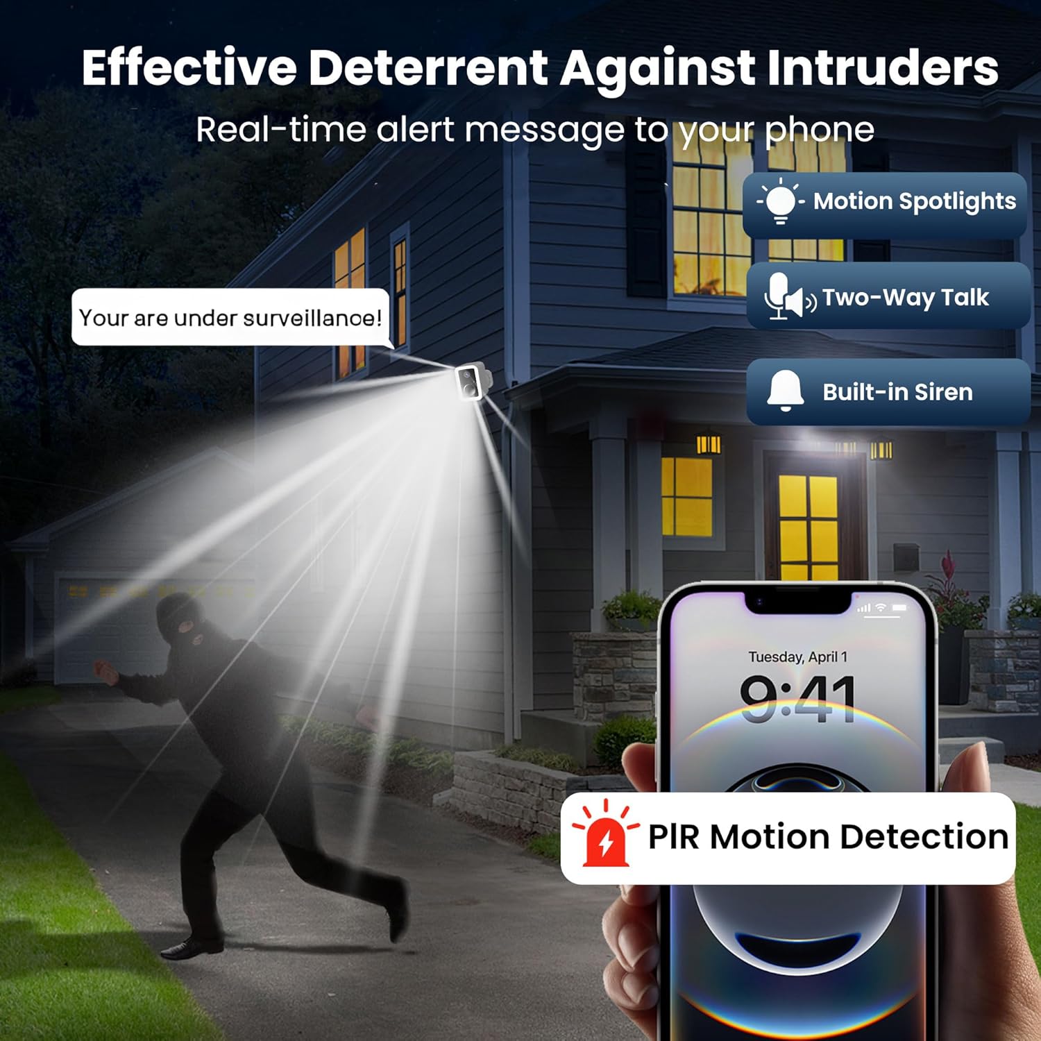 2K Security Cameras Wireless Outdoor, Free Cloud Storage, Integrated Spotlight & Siren, AI Motion Detection, 2-Way Audio, 1-6 Months Battery Life, Cameras for Home Security Support 5GHz WiFi, IP66 - Image 3