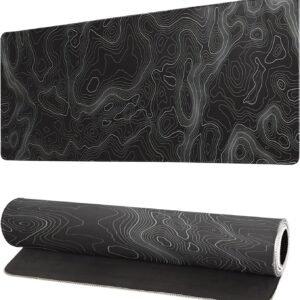 Topographic Contour Extended Big Mouse Pad Large,Gaming Mouse Pad Desk Pad,27.6×11.8 Inch Long Computer Keyboard Mouse Mat Mousepad with 3mm Non-Slip Base and Stitched Edge for Gaming and Office