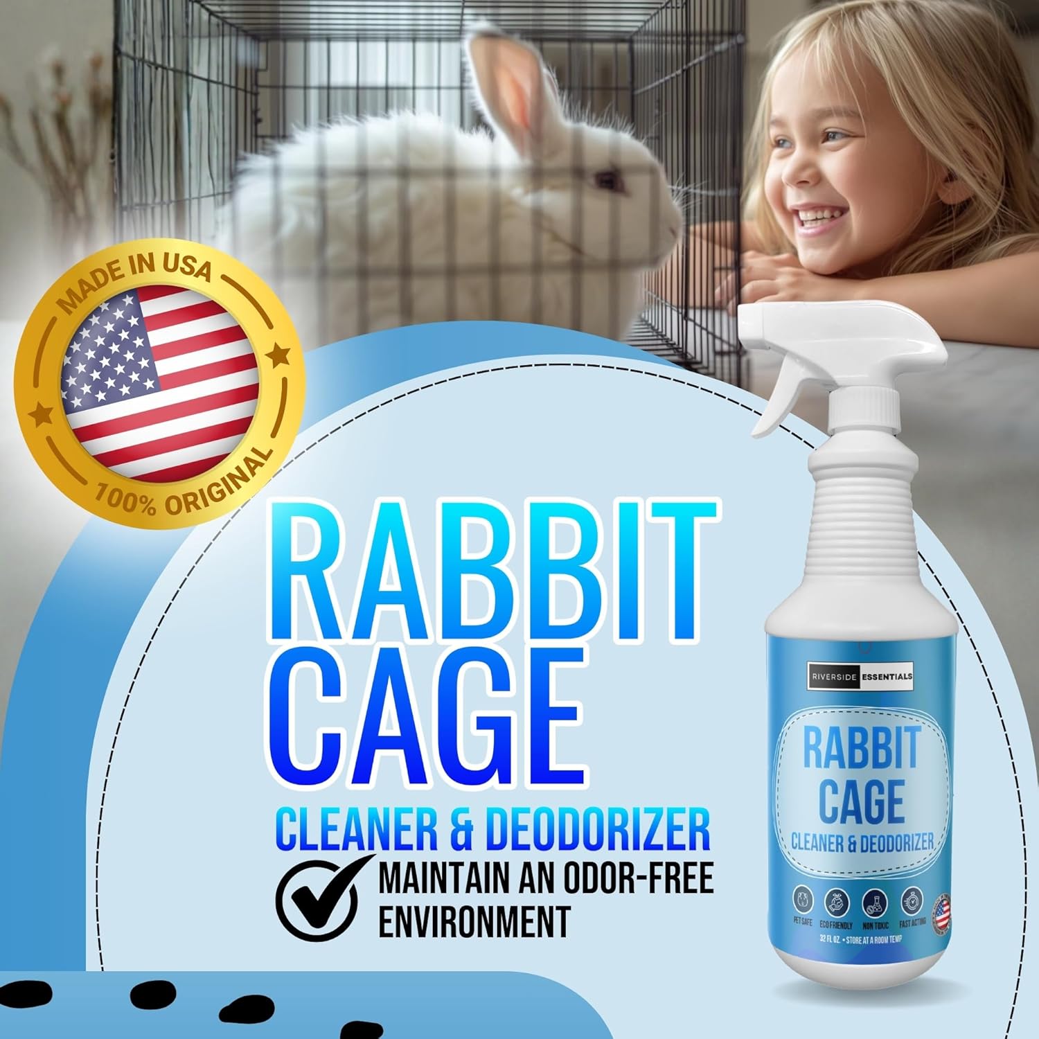 Rabbit Cage Cleaner Spray (32oz) – Bunny Cage Cleaner & Deodorizer – Odor Eliminator for Small Animal Cages – Pet Safe, Non-Toxic – Fast Drying – Made in USA - Image 2