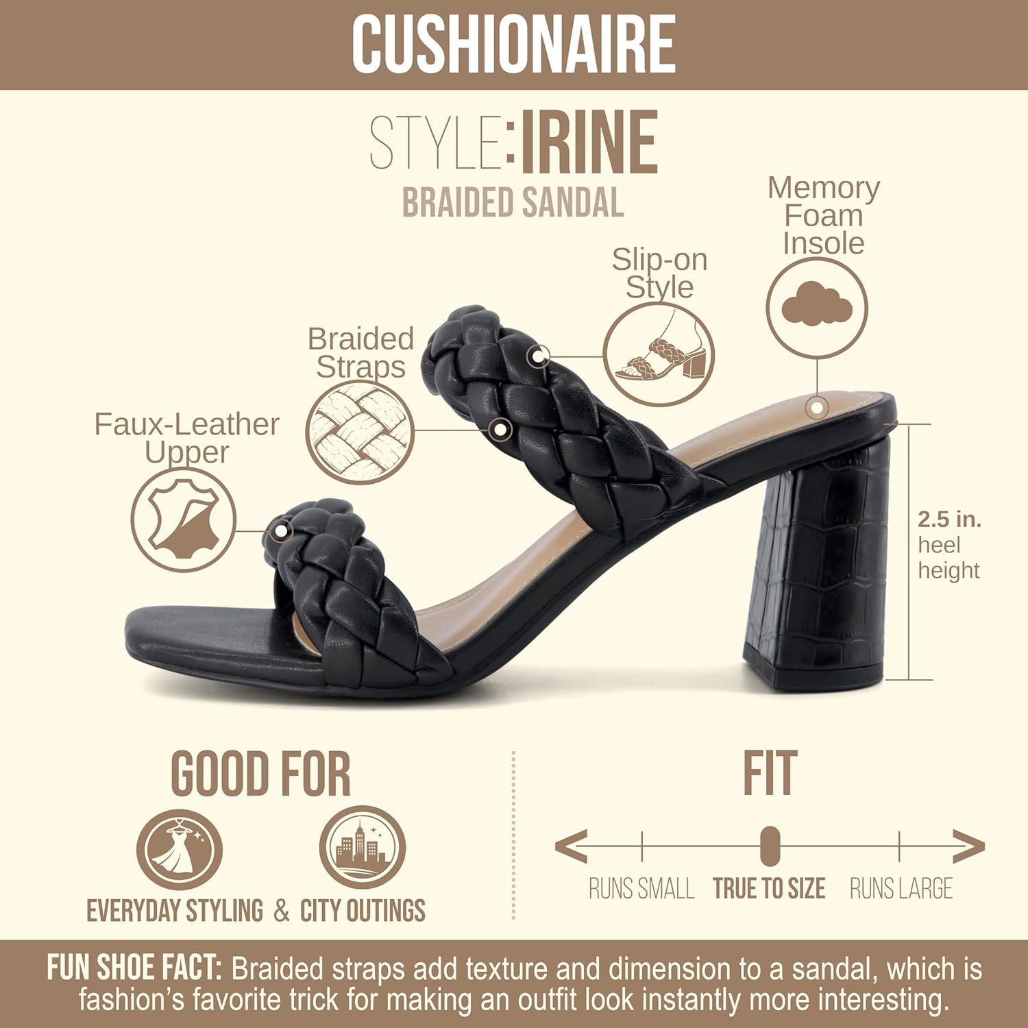 CUSHIONAIRE Irine Chunky Heels for Women, Braided Block Heel Sandals with Square Toe and Memory Foam - Image 4