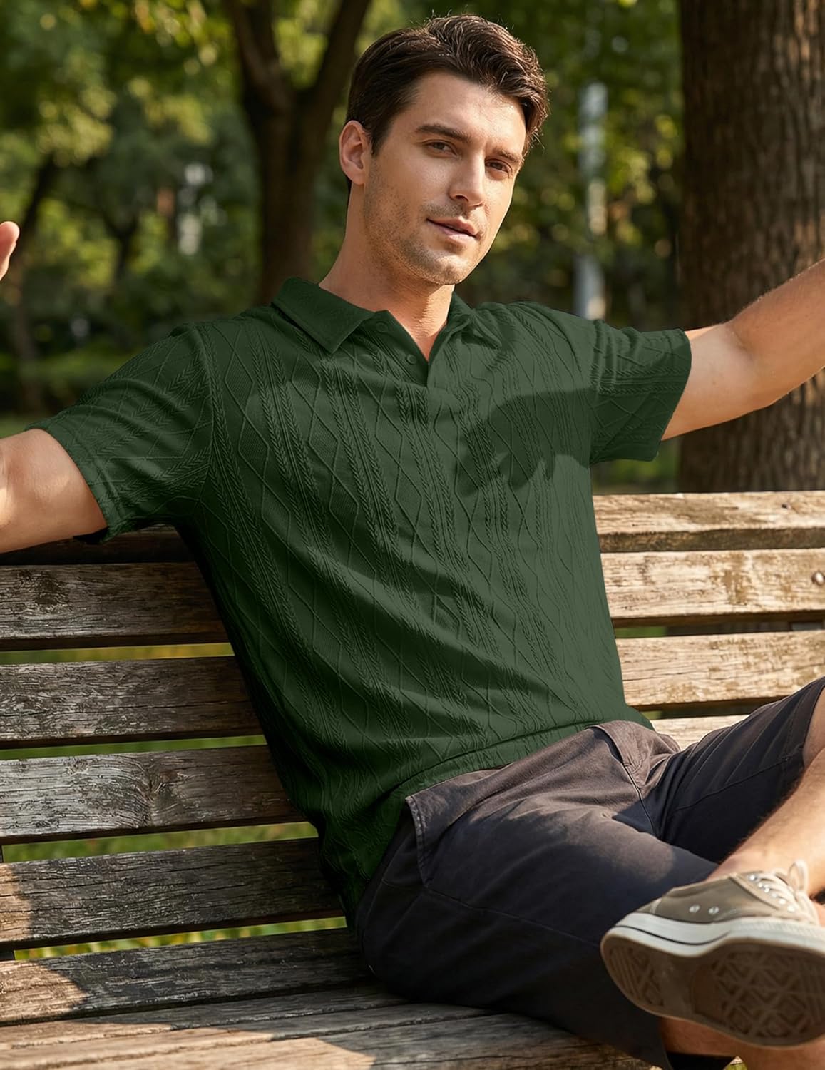 JMIERR Mens Polo Shirt Textured Knit Button Casual Short Sleeve Summer Vacation Beach Stretchy Golf Shirts - Image 7