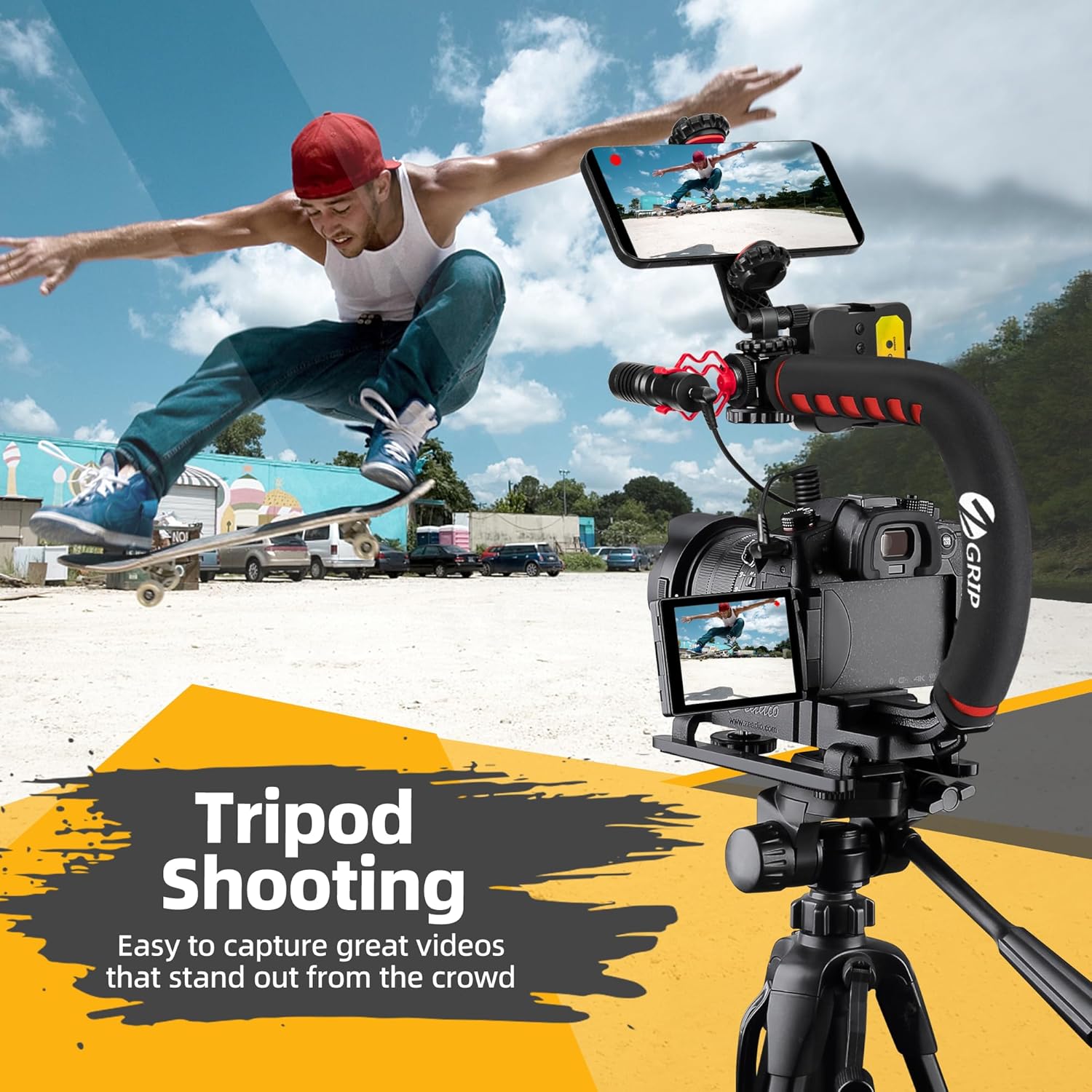 Zeadio Camera Stabilizer Kit, All-in-One Handheld Stabilizer with LED Video Light, Microphone, Phone Holder & Action Camera adaper, Fits for All Camera, DSLR, Action Camera and All Smartphones - Image 4