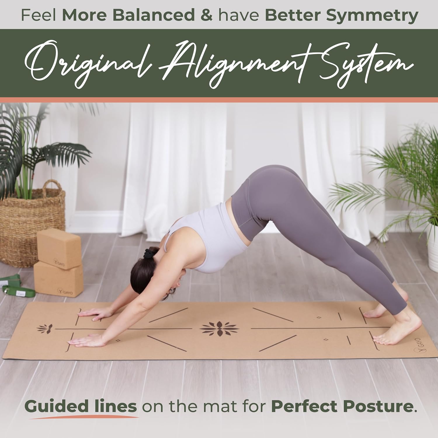 Y O Gayo Premium Cork All-in-One Yoga Essentials Kit -Large Cork Yoga Mat 5mm and Blocks Set with Carry Strap and Alignment lines, 10ft Stretch Strap, Your Ultimate Yoga Starter Set - Image 3