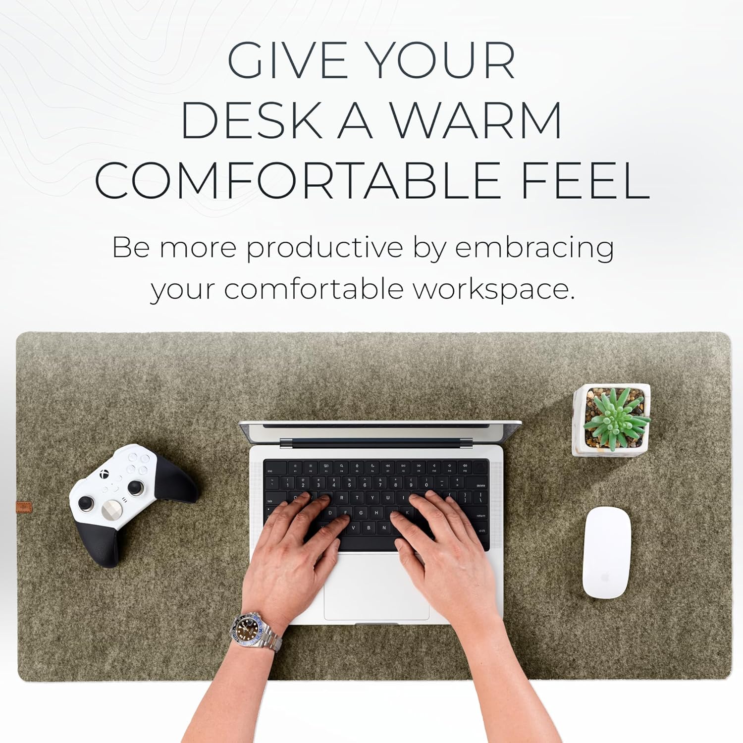Nordik Large Felt Desk Mat – Timber Moss Green – 35 x 17 inch – Computer Desk Mat – Keyboard and Mouse Pad – Large Desktop Felt Pad - Image 4