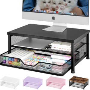 OPNICE Computer Monitor Stand Riser, Desk Organizer with Drawer, Printer & Laptop Stand, Office Desk Accessories & Workspace Desktop Organizers Storage for Office Supplies(Black)