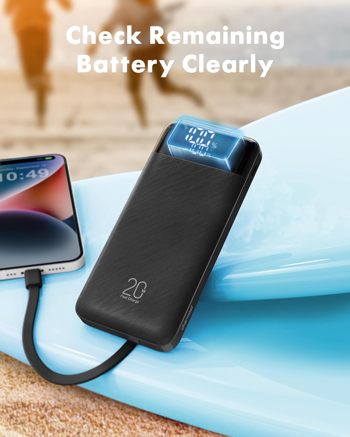 charmast 20000mAh Portable Charger with Built in Cables, 22.5W Travel Power Bank Fast Charging, USB C Cell Phone Battery Pack for iPhone 16/15/14/13/12/11 Series, iPad, Samsung, Android, Tablet - Image 7