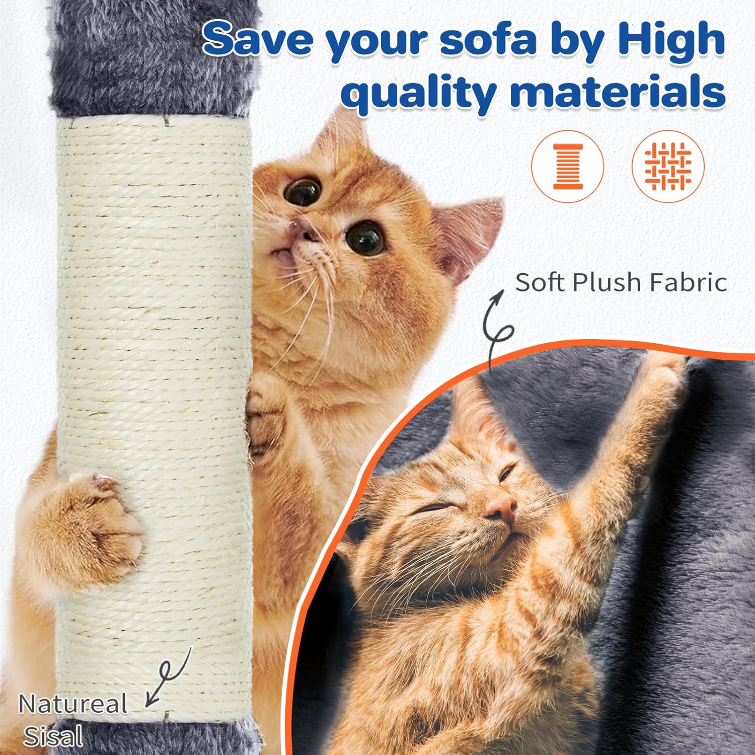 ABCPET Cat Tree Tower 63in Multi-Level Cat Tower for Indoor Cats with Sisal Scratching Posts, Condo, Hammock, Dangling Ball and Extended Platform for Cats to Play, Dark Grey - Image 7