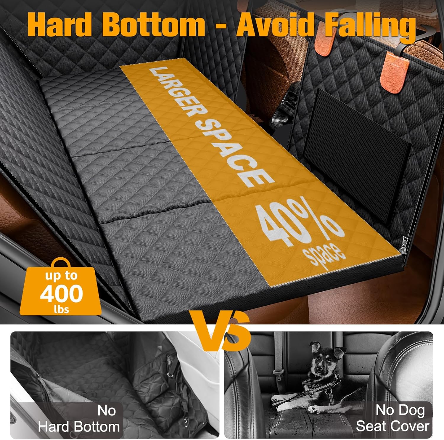 PETICON Back Seat Extender for Dogs, Hard Bottom Dog Car Seat Cover - Supports 400lbs, Rear Seat Pet Cover with Mesh Window, Waterproof Dog Hammock for Car SUV - Image 2