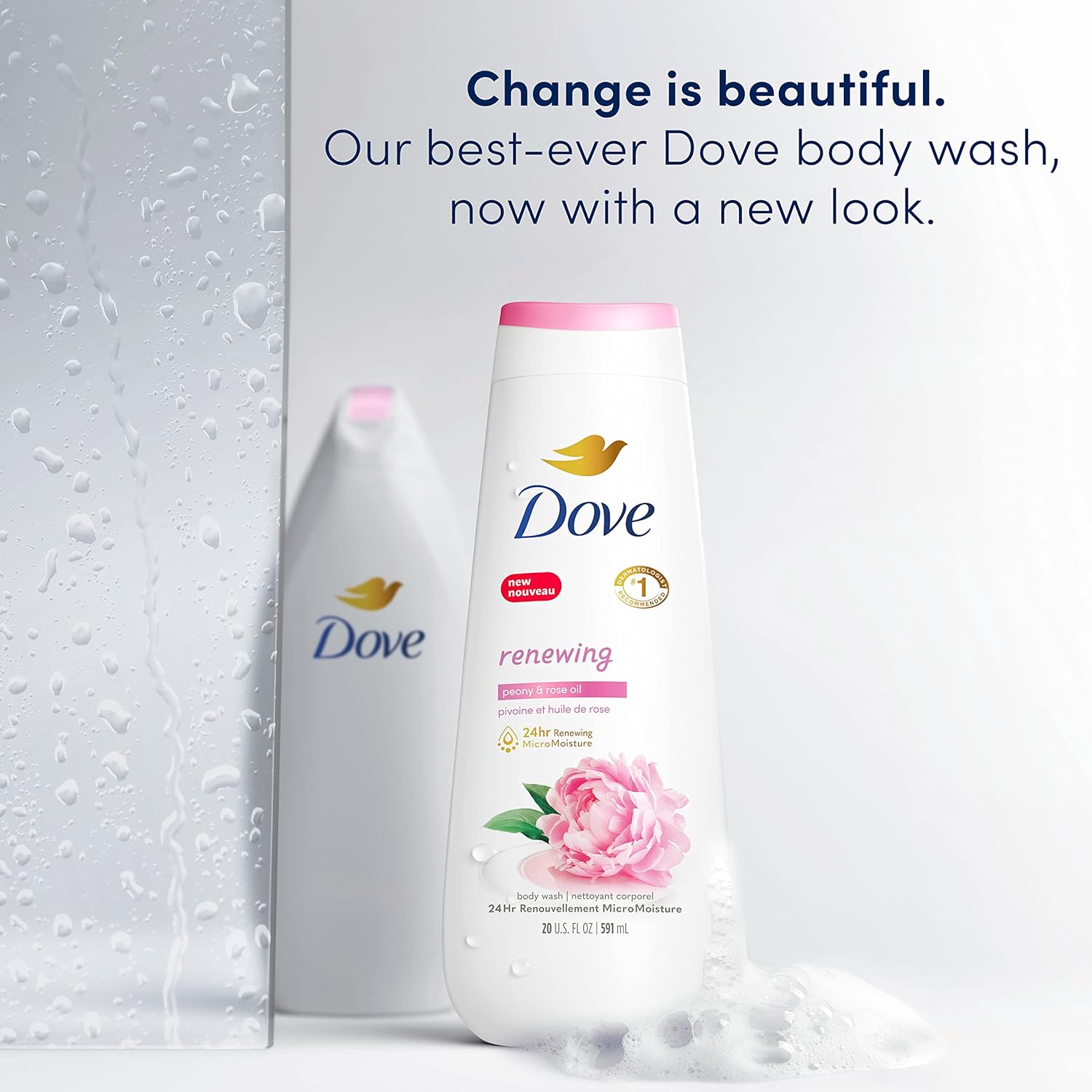 Dove Body Wash 4 Count Renewing Peony and Rose Oil for Renewed, Healthy-Looking Skin Gentle Skin Cleanser with 24hr Renewing MicroMoisture 20 oz - Image 3