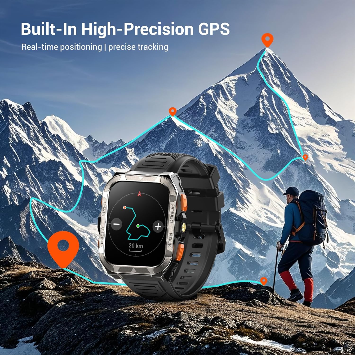 Military Smart Watches for Men (Answer/Make Calls),1.91"Fitness Smart Watch for Android and iPhone, GPS Fitness Trackers Watch with Flashlight/Heart Rate/Sleep/100+ Sport Modes/AI, Mens New Year Gift - Image 8
