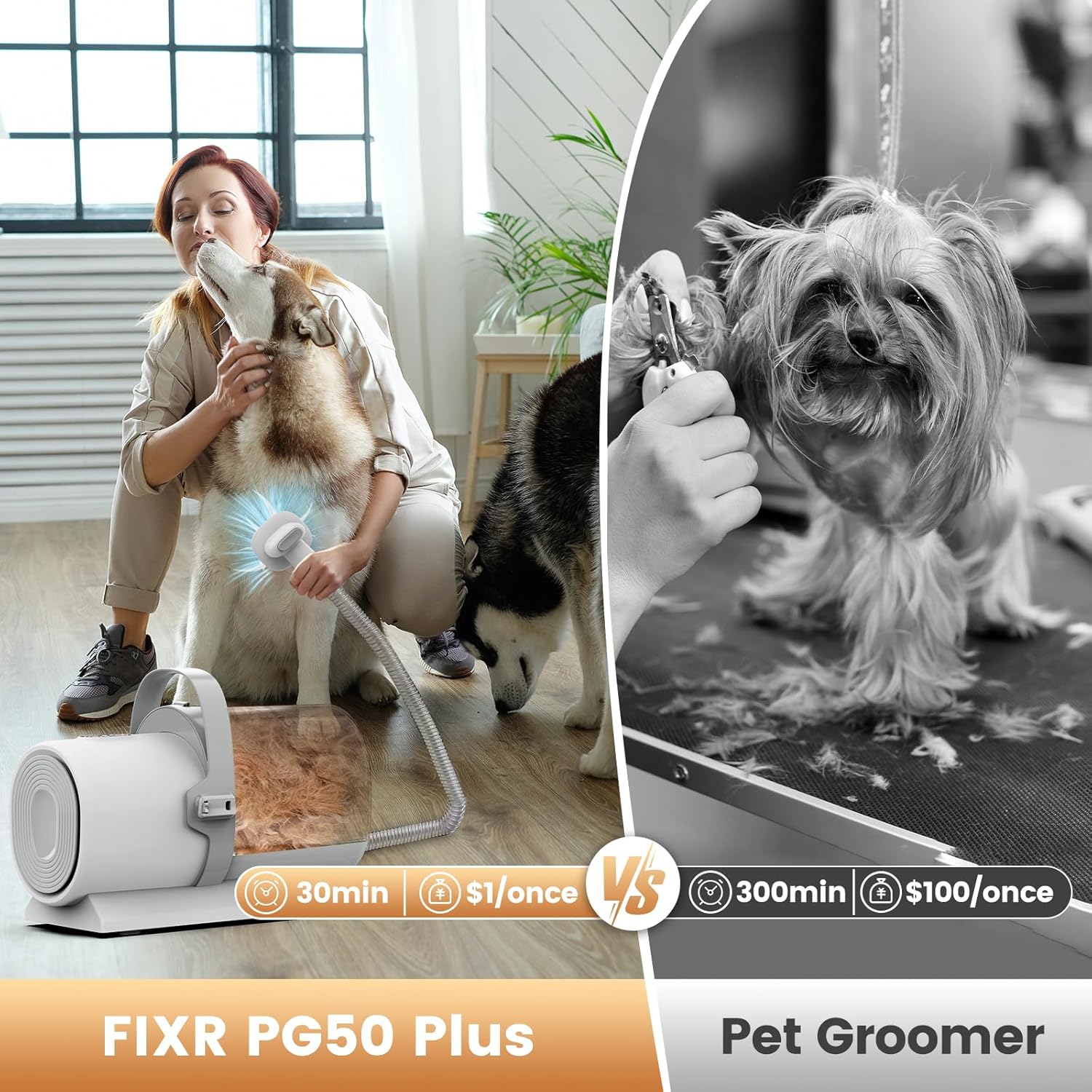 Dog Grooming Vacuum and Kit, Clipper Nail Trimmer Grinder, 2.5L Dust Cup 7 Grooming Tools 11000Pa Pet Vacuum for Shedding Grooming, Dog Hair Vacuum, Home Cleaning, PG50 Plus - Image 7