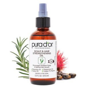 PURA D’OR Scalp & Hair Strengthening Oil (3.3 Oz) Supports Optimal Growth, Reduce Breakage, Nourish Roots for Healthier, Fuller, Thicker Hair – Rosemary, Castor & Peppermint Oil | Supports Hair Growth