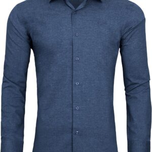 Men’s Linen-Textured Stretch Summer Wrinkle Free Dress Shirt Long Sleeve Heather Chambray Button Down Shirts