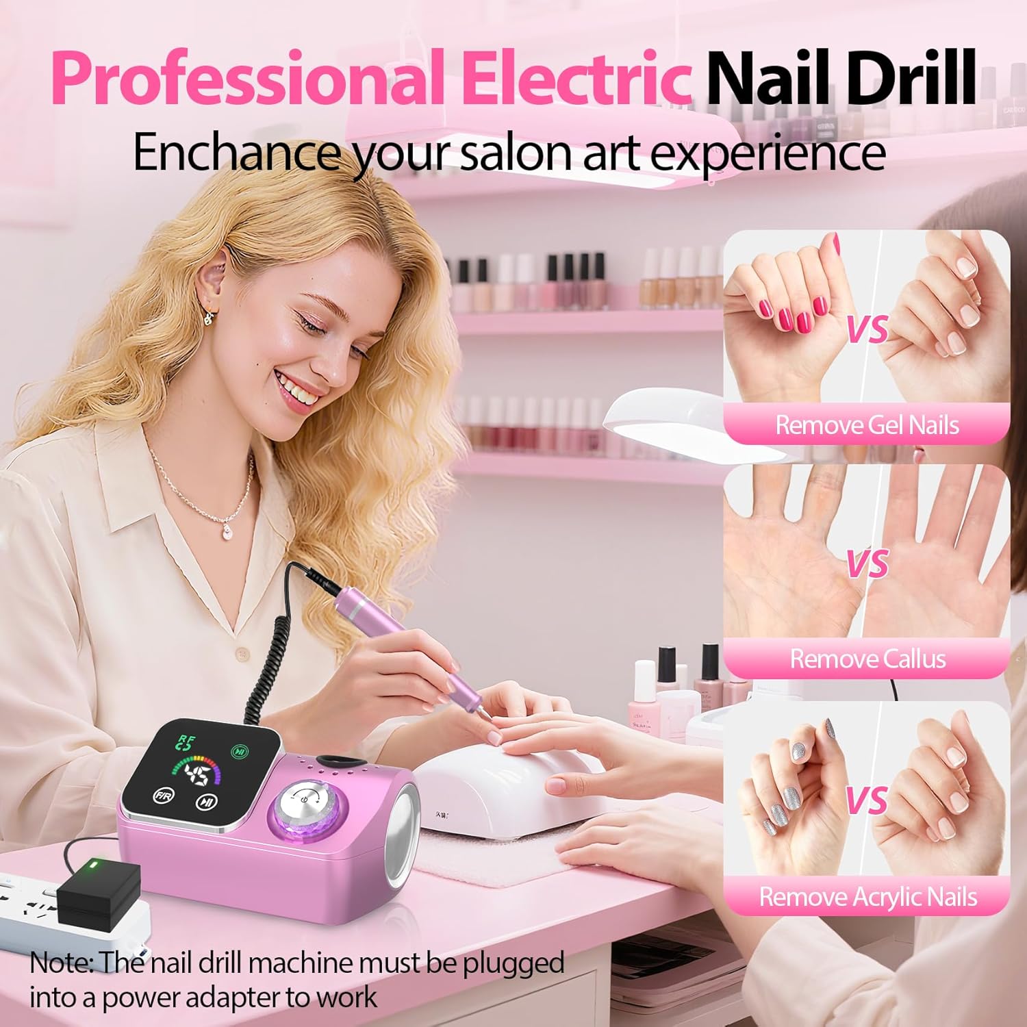 Professional Electric Nail Drill E-File Machine - 45,000 RPM Corded Nail Drills Kit with Low Noise & LED Display for Shaping, Removing & Polishing Acrylic Gel Nails for Salon Home - Image 7