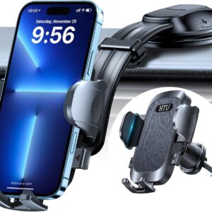 HTU Upgraded Strongest Suction Car Phone Holder Bendable Arm, Never Block View Rotatable Cellphone Mount for Dashboard Windshield Vent, Cradle Stand for iPhone 17 16 15 14 13 12 Pro Max (Black)