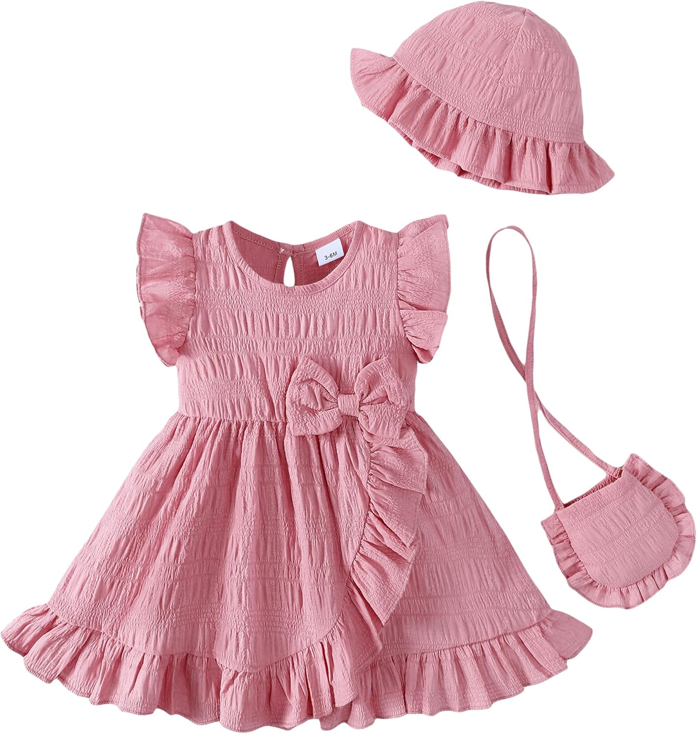 SODLON Toddler Baby Girl Dress Summer Clothes Outfits Ruffle Sleeveless Bow Dresses Beach Vacation Sundress with Hat