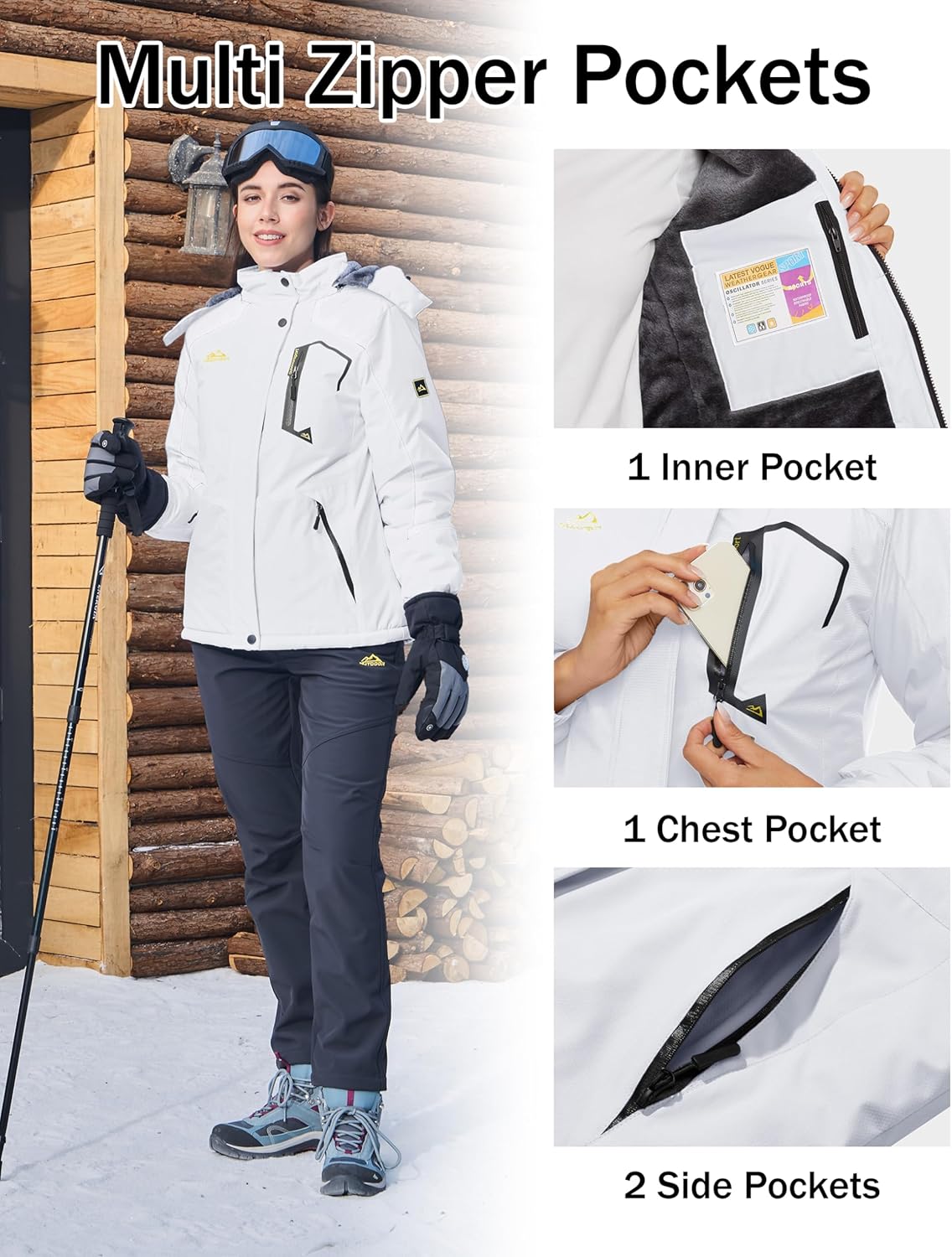 MAGCOMSEN Womens Ski Jacket Waterproof Insulated Snow Jacket Warm Windproof Winter Coats with Hood Fleece Lined Jacket - Image 4