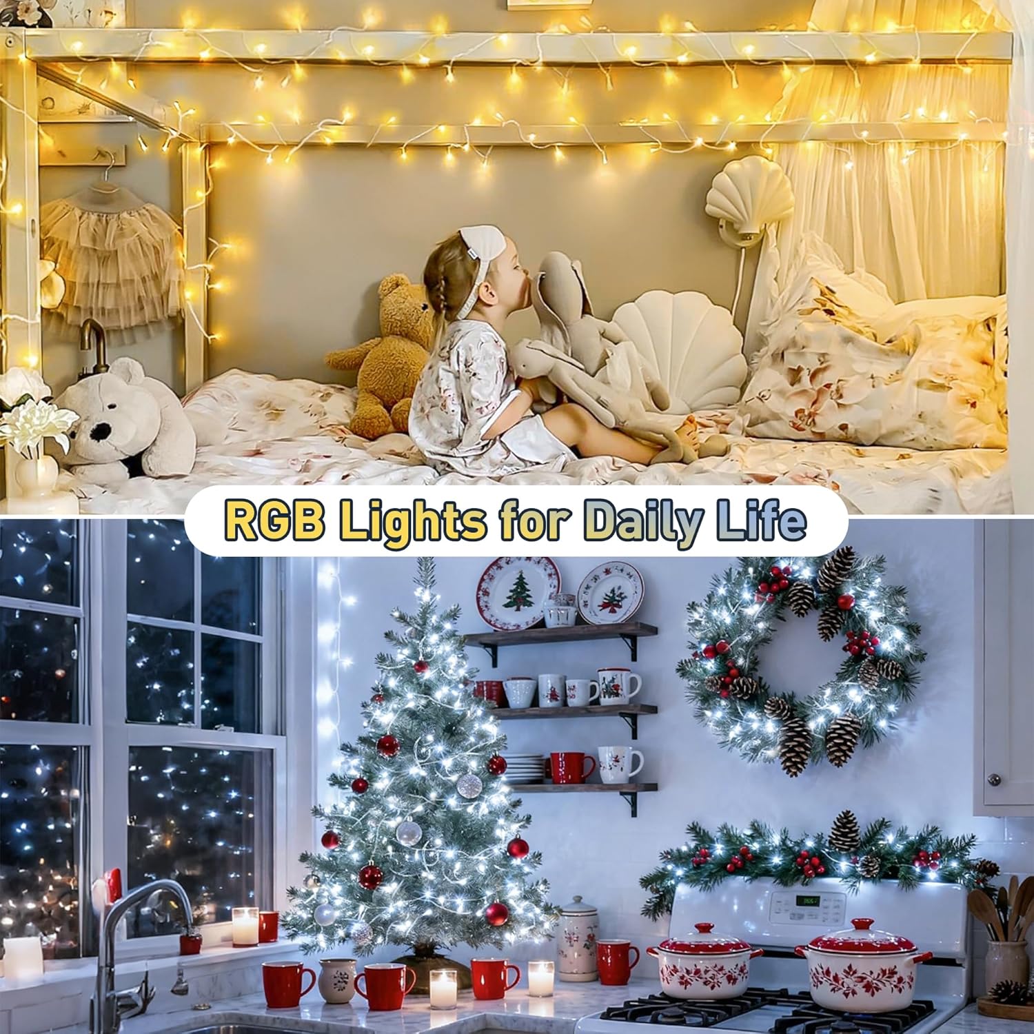 JMEXSUSS 100 LED Color Changing String Lights, 33ft String Lights Indoor with Remote & APP, Clear Wire Smart Twinkle Christmas Light Plug in for Daily Easter Independence Day Halloween Xmas - Image 2
