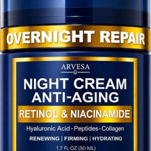 Night Cream for Women Anti Aging – Night Moisturizer for Face with Retinol, Peptides, Niacinamide – Anti-Wrinkle, Firming & Hydrating Skin Care – Fragrance-Free, Non Greasy Overnight Face Cream