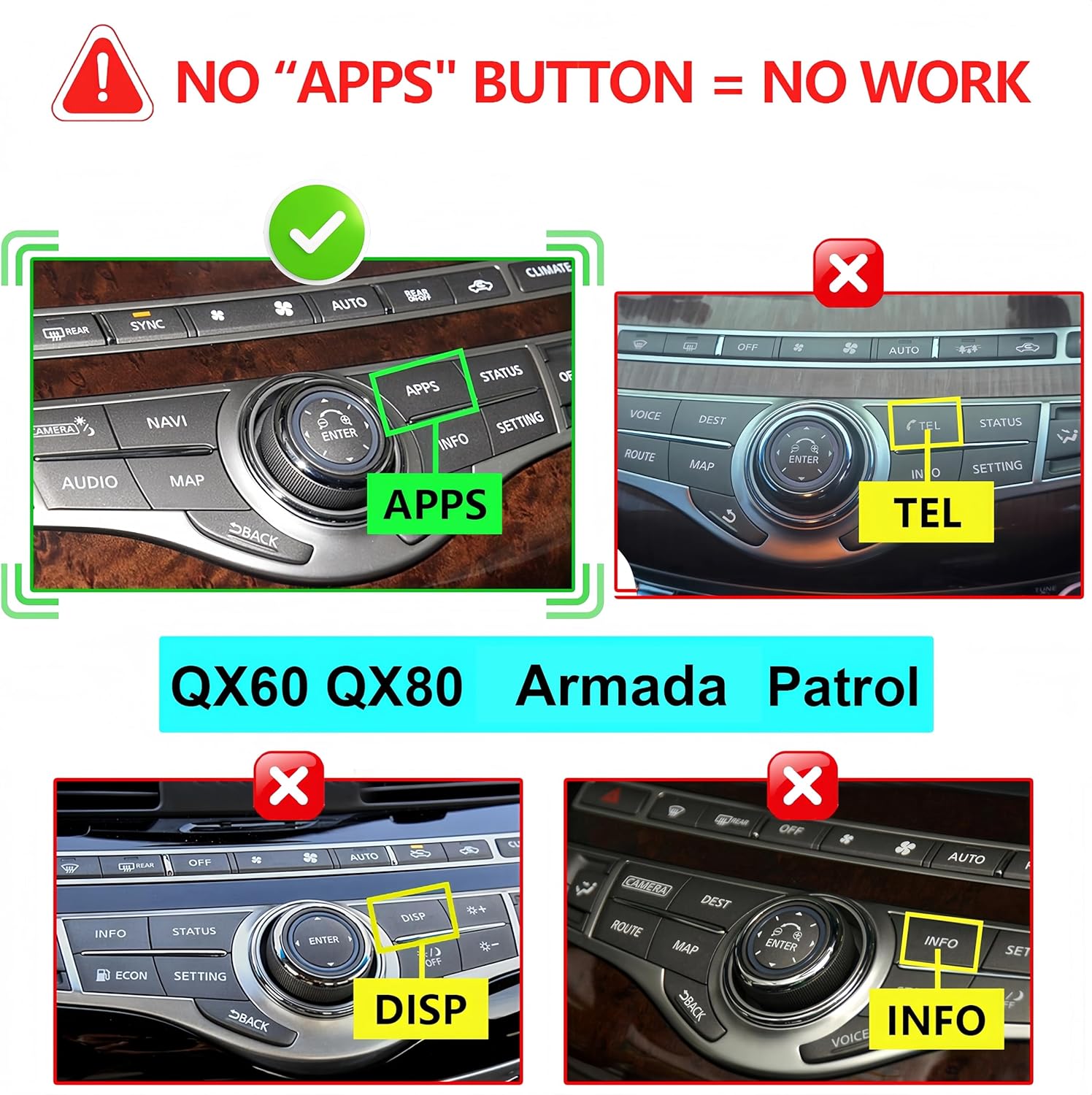 Wireless CarPlay & Android Auto Module Compatible with Infiniti QX60/QX80/Q70 & Nissan Pathfinder/Armada 2017-2019 (NO APPS Button = NO FIT) - Image 2