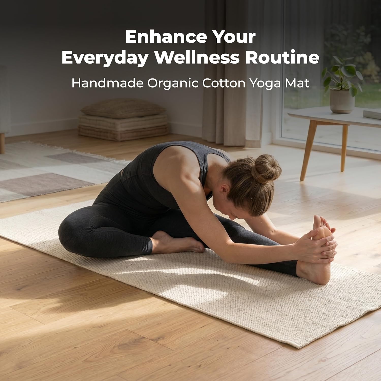 Live Well 360 Handmade Organic Cotton Yoga Mat - Non-Toxic, Chemical-free and All Natural Cloth Yoga Mat - Exercise, Workout, & Fitness Rug - Woven Material - Absorbent & Washable - 78" x 27" - Image 2